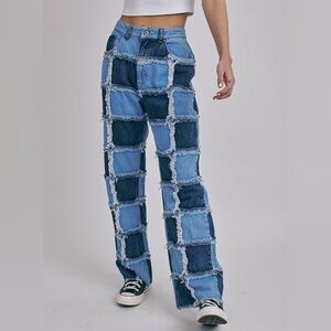 The Ragged Priest Muse Jeans - Blue Patchwork Denim Bootcut Pants